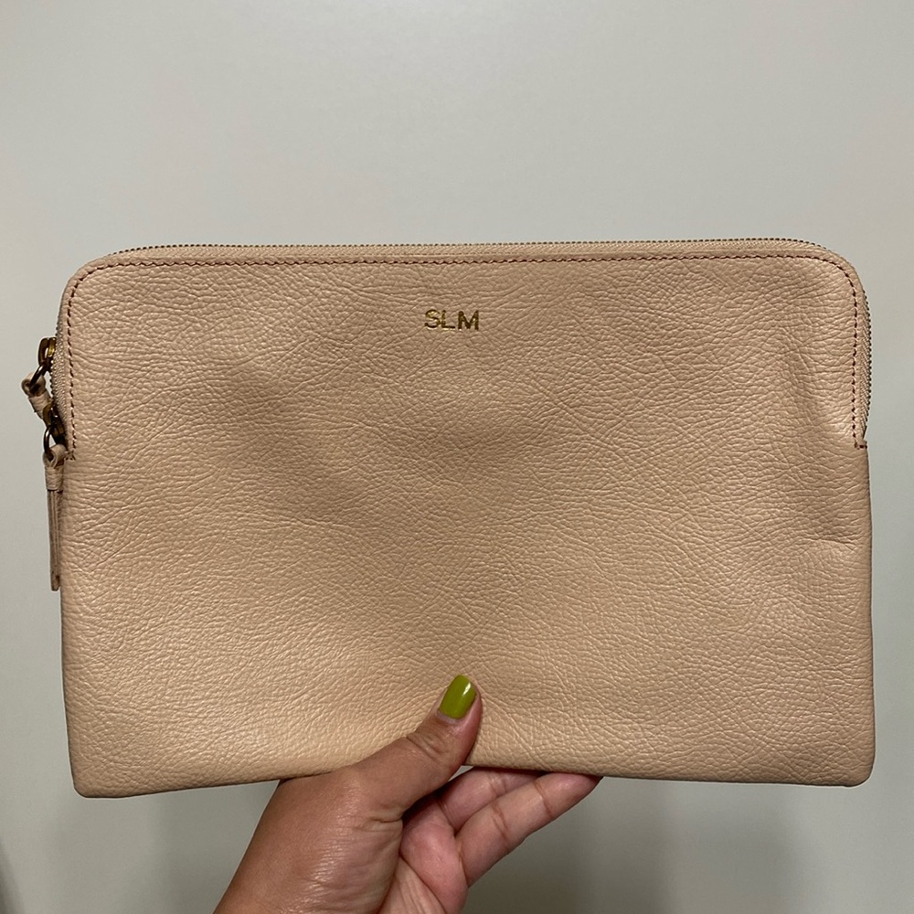 Mark & Graham Everyday Italian Leather Zipper Pouch in Blush